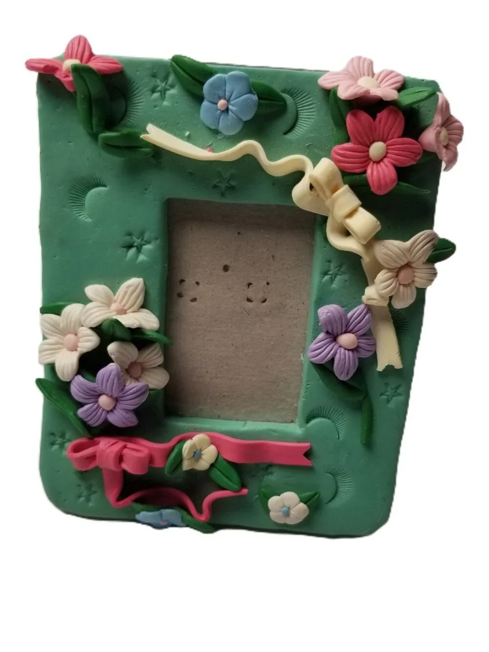 Floral Picture Frame 2.25x.75 Photo Green Foam Handmade Style Tabletop Decor